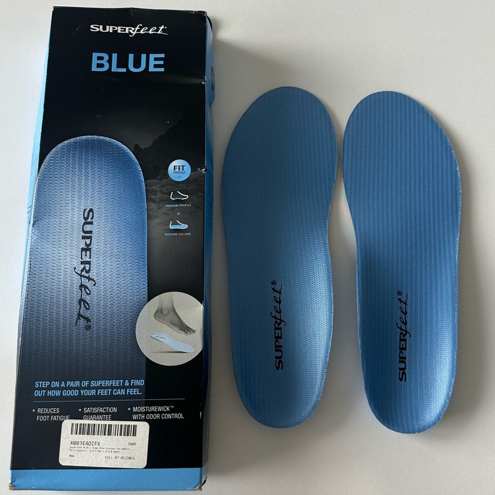 New Superfeet Blue Arch Support Orthotic Insoles Shoe Inserts